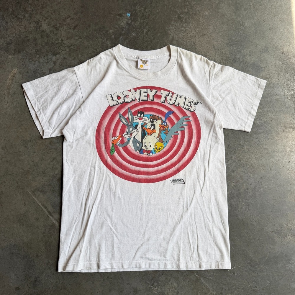 Vintage 80s Looney Tunes Characters Double Sided Thats All Folks Graphic Shirt M